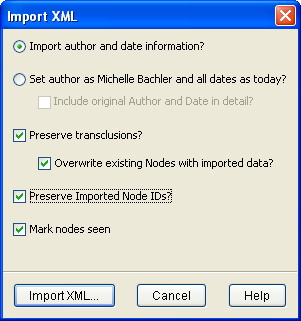 Compendium XML Import Dialog